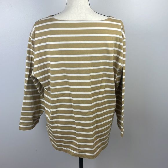 Free Assembly Women's Sailor T-Shirt SZ L Tan/White Stripe Quarter Length Sleeve - Picture 10 of 12